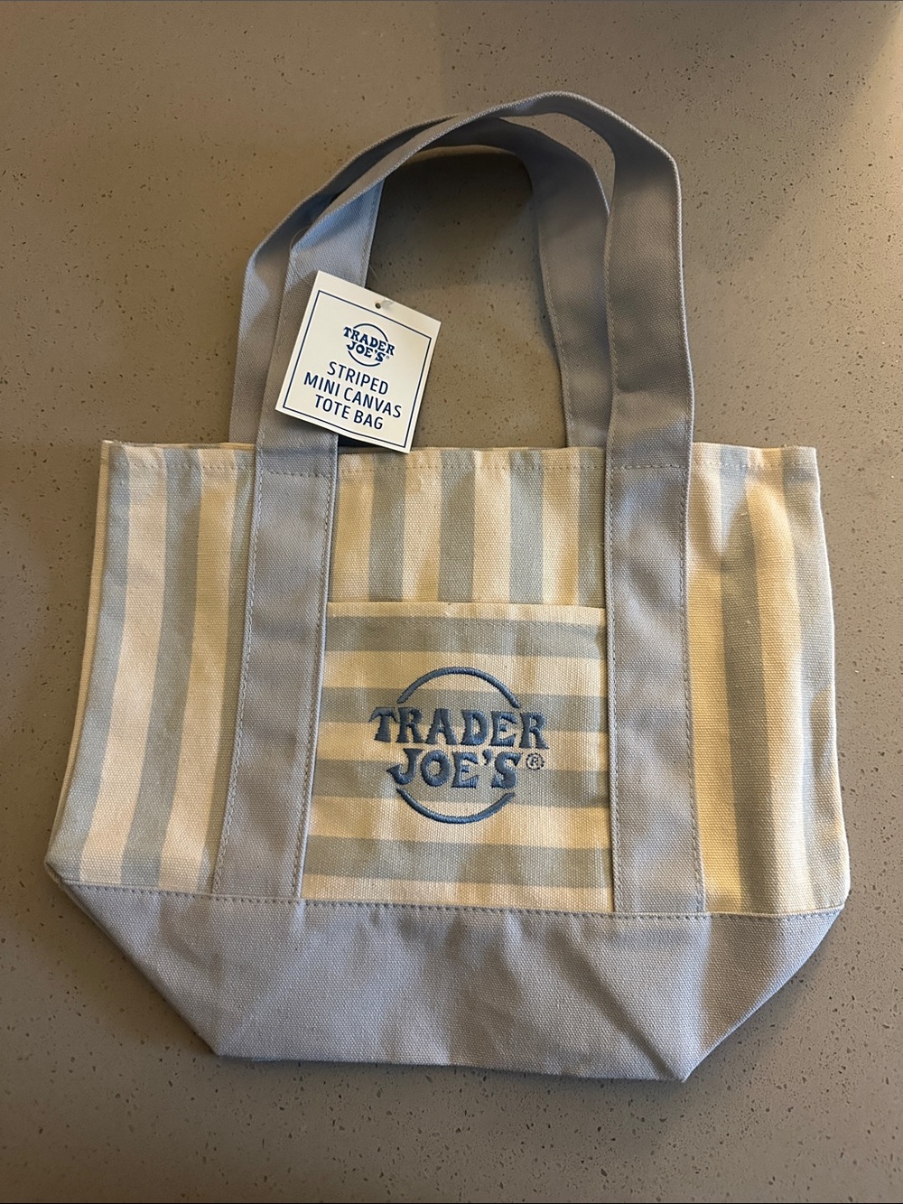 Trader Joe's Striped Mini Canvas Tote Bag in Light Blue & Cream